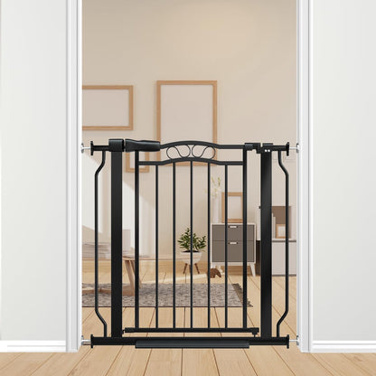 30" Tall Narrow Baby Gate for Doorways No Drill 29.5-33.8" Wide, Auto Close Press Mounted Baby Gate Indoor for Kids, Walk Through Pet Gates for Stairs, Black