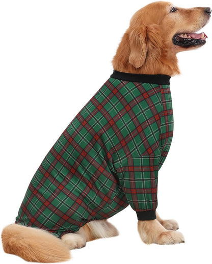 HDE Dog Pajamas One Piece Jammies Jumpsuit Pet Clothes Outfit Stretchy Lightweight Comfy Shirt Pjs for M-3XL Dogs Holiday Plaid - M