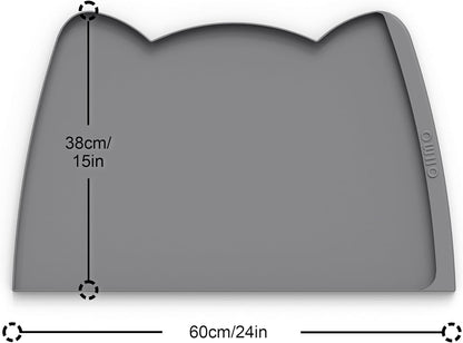 OHMO Dog Food Mat(Dark Grey, 24 * 15'') w/Residue Collection Pocket Silicone Pet Feeding Mat for Floor High Edges Anti Spills Waterproof Cat Water Bowl Tray, Easy Clean Placemat