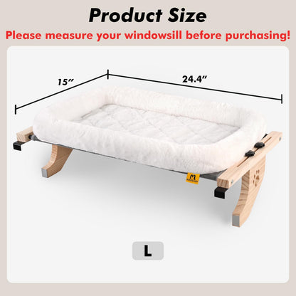 AMOSIJOY Cat Sill Window Perch Sturdy Hammock Seat with Cushion Bed Cover, Wood & Metal Frame for Large Cats, Easy to Adjust Windowsill, Bedside, Drawer and Cabinet (L)