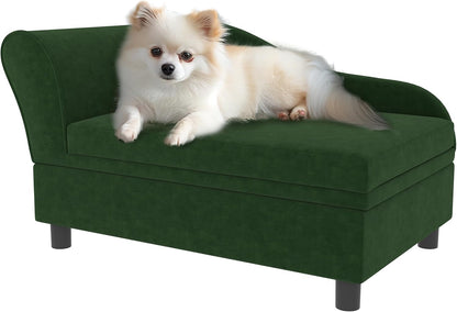 PawHut Luxury Fancy Dog Couch with Hidden Storage, Small Dog Sofa Bed with 2" Soft Foam, Modern Pet Furniture for Puppies & Little Breeds, Green