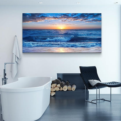 Lapremoly Large Wall Art For Living Room Canvas Wall Decor For Office Bedroom Wall Decorations Blue Ocean Beach Wall Painting Sunny Sea View Wave Wall Pictures Artwork Hotel Home Decor 30" X 60"