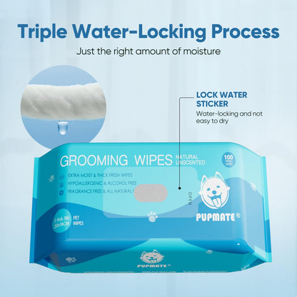 Natural Pet Grooming Wipes, 100 Fresh Counts, Extra Moist & Thick for Dogs & Cats, Puppies & Kittens