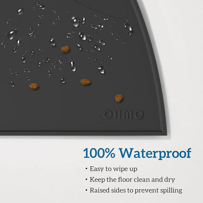 OHMO - Cat Food Mat, Silicone Pet Feeding Mat for Floor Non-Skid Waterproof Dog Water Bowl Tray, Easy to Clean Pet Placemat (Black, 18 * 9.8'')