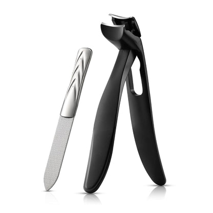 BEZOX Ergonomic Angled Head Senior Toenail Clipper for Thick and Ingrown Nails - Large Finger Nail Clippers Adult with Metal Nail File, Premium Nail Cutter Trimmer for Men and Women - Black