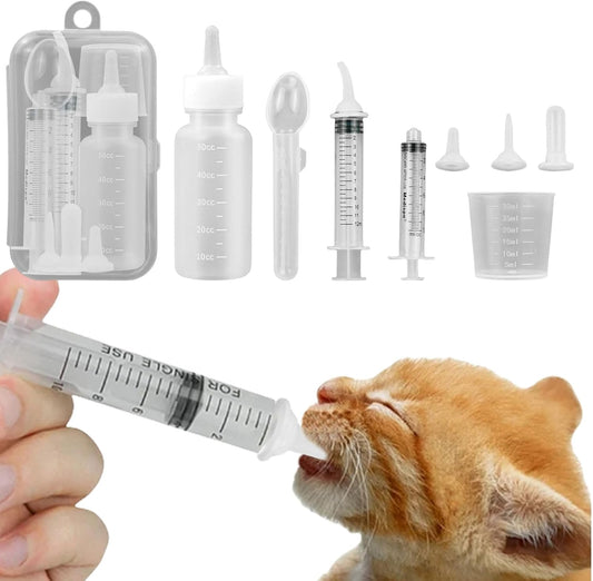 Suxgumoe Pet Feeding Bottle Set, Feeding Silicone Nipple with Bottle and Syringes, Reusable Pet