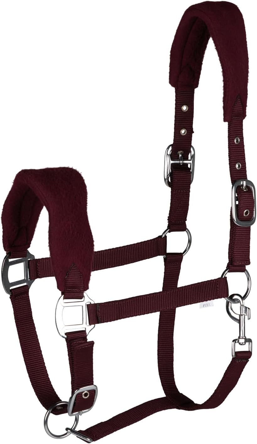 HORZE Kiel Adjustable Horse Halter with Fleece Padding - Dark Red - Cob