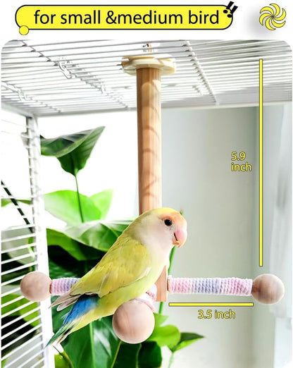 Bird Stand Perch Toy, 360° Rotating Natural Wooden Parrot Perch for Bird Cages, Colorful