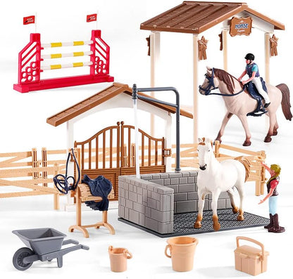 Peagrav Horse Stable Playset with Rider & Horses - Toy Figures for Boys & Girls, Ages 3-8