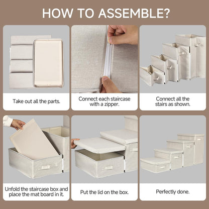 Dog Stairs with Storage, 4-Step Folding Pet Steps for Small Dogs and Cats, Pet Steps Storage with Zip, Pet Stairs for High Bed, Couch and Car Ramp (Beige, 4 Steps no Condo)