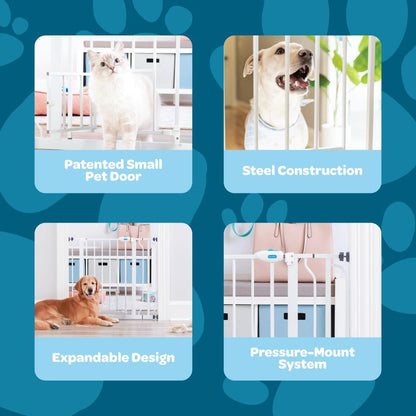 Carlson Extra Wide Walk Through Pet Gate with Small Pet Door, Includes 4-Inch Extension Kit, Pressure Mount Kit and Wall Mount Kit,White