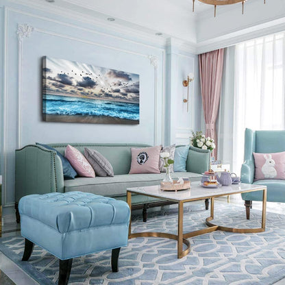 Lapremoly Black And White Beach Wall Painting Canvas Wall Art For Living Room Wall Decor For Bedroom Office Wall Decor Blue Sea Wave Pictures Artwork Modern Hotel Room Home Wall Decoration 20x40 In