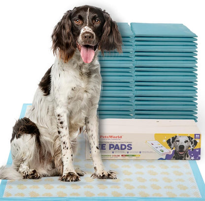 PETSWORLD Giant Dog Potty Pads, Odor-Eliminating, 36" x 36", Ultra Absorbent 5-Layer Leak-Proof Training Pads for Dogs & Cats (36x36 Health Indicating, 50 Count)