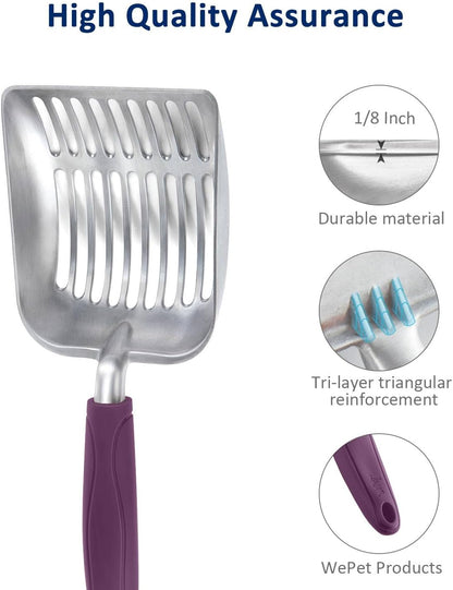 WePet Cat Litter Scoop, Aluminum Alloy Sifter, Kitty Metal Scooper, Deep Shovel, Long Handle, Poop Sifting, Kitten Pooper Lifter, Durable, Heavy Duty, for Litter Box