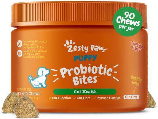Zesty Paws Puppy Probiotics for Dogs - for Digestive Health, Gut Flora & Immune System Support