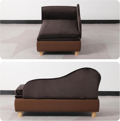 Pet Bed Sofa, Puppy Bed with Storage, Small Dog Couch with Removable & Washable Cushion, Comfy Pet Couch Bed for Cats & Puppy (Brown)