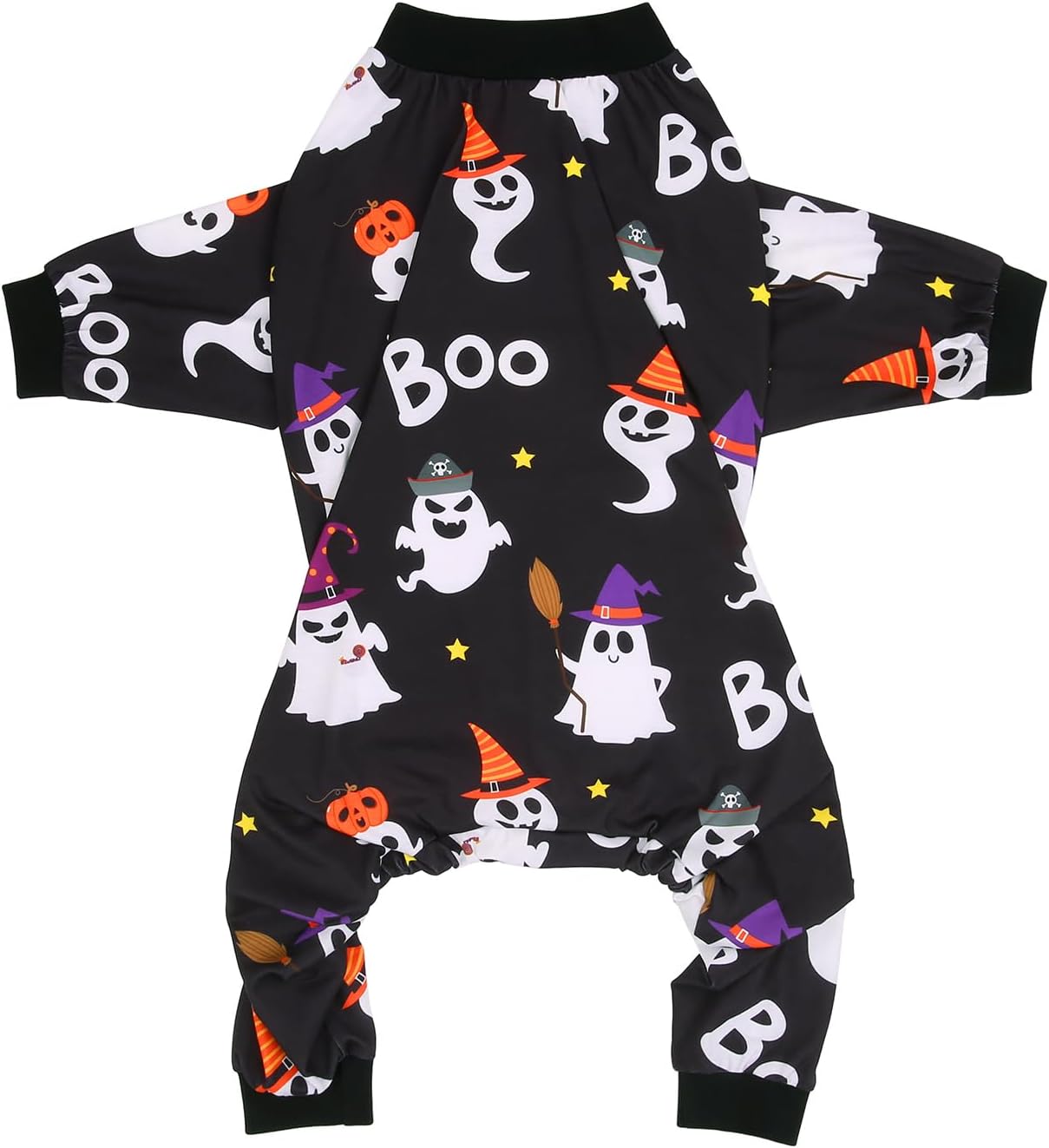 HDE Dog Pajamas One Piece Jammies Jumpsuit Pet Clothes Outfit Stretchy Lightweight Comfy Shirt Pjs for M-3XL Dogs Cute Ghosts - M