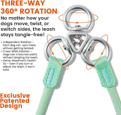 Howgo Double Slip Leash Slip Lead | Dual Dog Lead for 2 Dogs,360° Swivel No Tangle | Dog Training Nylon Leash and Collar | Double Clip Coupler and Splitter | Lightweight Aluminum (Multicolor, 3FT)