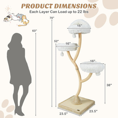 PETSITE 70" Tall Cat Tree, Cat Tower with Scratching Posts and Board, Multi-Level Cat Tower for Large Cats 20 lbs+ with 3 Cozy Perches and Dangling Balls, Modern Cat Tree for Indoor Cats Large Adult