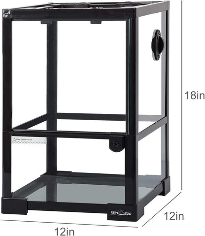 REPTI ZOO Amphibian Habitat Tank 10 Gallon, Full Vision Glass Reptile Terrarium 12" x 12" x 18", Vertical Reptile Tank with Deep Base & Top Screen Ventilation