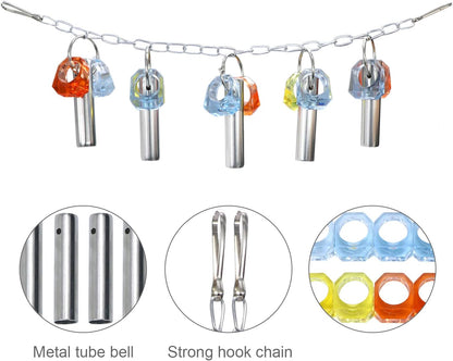 Litewoo Bird Stainless Steel Bells Pipe Bite Toy Hanging Swing Stand String Chew Toy Durable for Small Parrot Parakeet Cockatiel Conure Lovebird Budgie