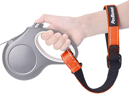 PetBonus Short Dog Leash, Safety Wrist Strap for Retractable Dog Leash, Reflective Design and Adjustable Soft Padded Handle, Extra Layer Security for Pet Stroller (Orange)