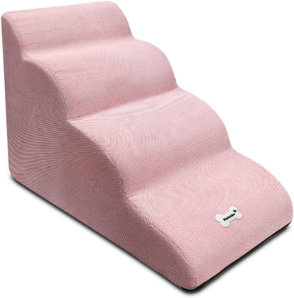 Dog Stairs, 4-Step Non-Slip Pet Ramp, High Resilience Sponge, Pink