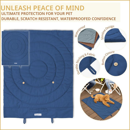 Portable Dog Mat - Waterproof & Foldable Pet Bed - Ideal for Indoor, Outdoor, Cafes, Travel, Camping, Grooming & Training - 39"x30" - Includes Carry Bag - Durable, Washable & Lightweight - Blue