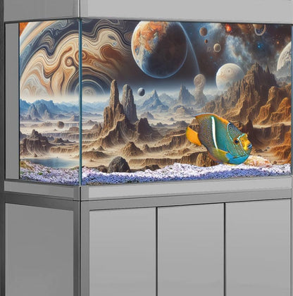 24X16IN Cosmic Spaceterrarium Background, Cool Parallel Space Themed Aquarium Reptile Habitat Background, Aquarium Background with 10EVA Double-Sided Tape