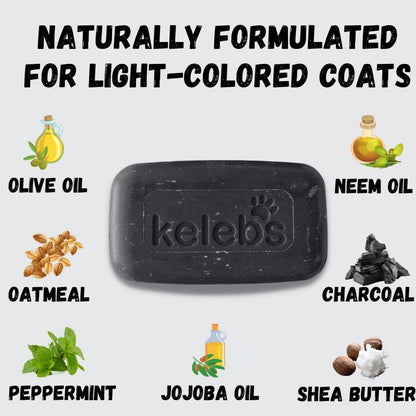 KELEBS 3 Bars - Whitening Dog Shampoo Bar with Charcoal – White Dog Shampoo with Natural Ingredients for Sensitive Skin
