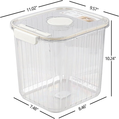 22 Lbs Large Rice Storage Container with Measuring Cup, Clear Pets Food Bin with Seal Locking Lid, Dry Food Flour Bin for Rice, Flour, Pet Food, Baking Supplies