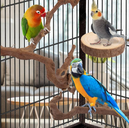 Parrot Perch Bird Perch Stand Set Natural Wild Wood Grape Sticks Paw Grinding Fork Parakeet Climbing Standing Branches Toys Cage Accessories for Conure,Cockatiels Lovebirds,Budgies Chewable 6PC