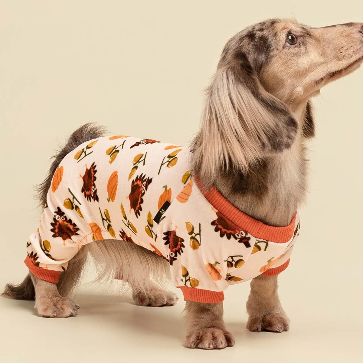 Fitwarm Thanksgiving Turkey Dog Pajamas, Funny Dog Winter Clothes for Small Dogs Girl Boy, Pet Jumpsuit, Cat Onesie with Feet, Lightweight Velvet, Orange, XL