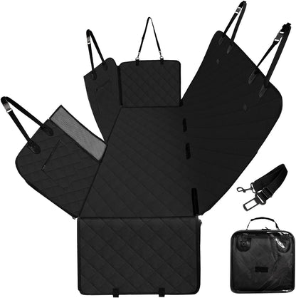Dog Car Seat Cover for Back Seats 100% Waterproof with Metal Buckle Mesh Window Scratch Proof Heavy Duty Rear Backseat Protector Hammock for Pet, SUV Truck Vehicle Accessories, 54" x 58", Black