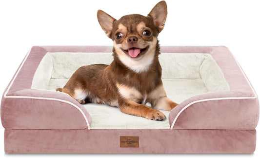 Comfort Expression Small Dog Beds Waterproof Orthopedic Foam Dog Sofa Beds for Small Dogs Comfy Pet Bed with Washable Removable Cover & Non-Slip Bottom(X-Small,Pink)