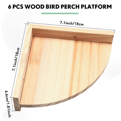Wettarn 6 Pcs Bird Perch Platform Bird Corner Parrot Perch Corner Wooden Stand Sector Playground Cage Accessories Shelf for Parakeet Conure Cockatiel Budgie Gerbil Rat(7.1 x 7.1 Inch)
