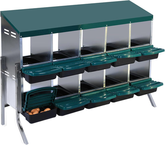 Chicken Nesting Box, 10 Hole 2 Layer Hen Nest Box with Legs, Roll Away Eggs Laying Boxes,Cleanable Pull Out Hen Roosting Boxes