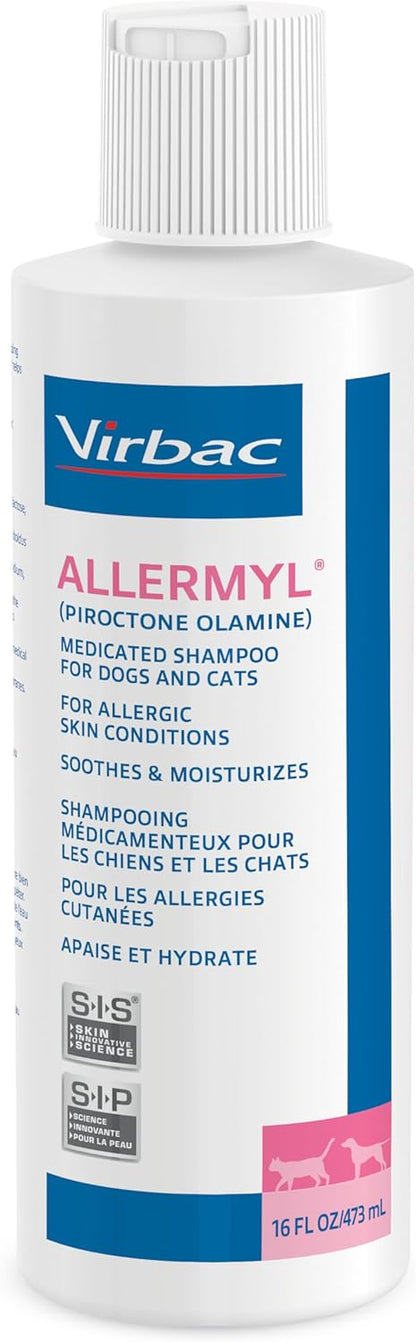Allermyl Piroctone Olamine Medicated Pet Shampoo - Hypoallergenic Shampoo for Dogs and Cats, Soothing and moisturizing Dog Shampoo for Allergic Skin (by Virbac)