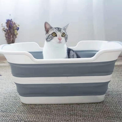 Collapsible Pet Bathtub, 7.1 Gal (27L) - Foldable Bathing Tub with Drain Plug for Dogs & Cats Under 30 lbs - Multi-Use as Laundry Basket, Storage Organizer, Camping Sink (Grey)