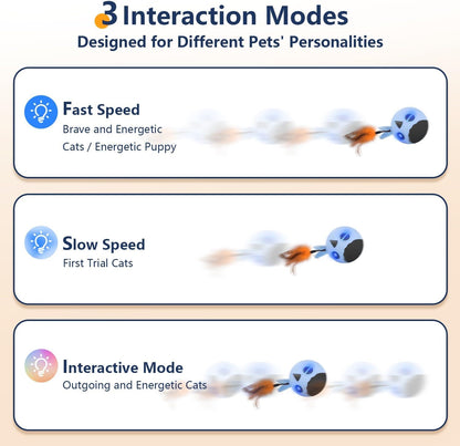 ORSDA Cat Toys, Interactive Cat Toy for Indoor Cats, Automatic Moving Ball Bird for Indoor Adult Cats Kitten Toys All Breeds, Fast Rolling Motion Activated Chirping Stimulating Light, 2 Feather Refill