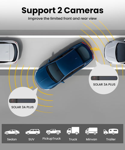 AUTO-VOX 2 Solar Wireless Backup Camera System with Two Cameras (License Plate & Portable): 7.2??1080P HD Dual Channel Monitor, IP69K Waterproof Back up Camera for Truck,RV,Camper,Horse/Boat Trailer