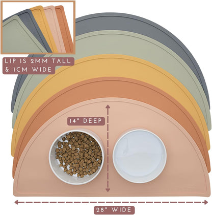 Waterproof Silicone Pet Food Mat - Non-Slip, Spill-Proof Feeding Mats for Floors, Raised Edge Design, Easy-to-Clean, Rubber Mat for Dog & Cat Bowls, 28" Across x 14" Deep, Large-Honey