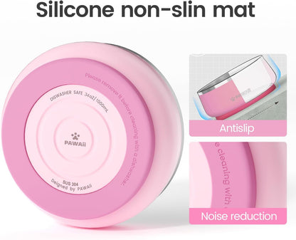 Pawaii Stainless Steel Dog Bowl with Non-Slip Rubber Base & Double Wall Insulation - Durable Design | Includes ID Tag | Dishwasher Safe Food & Water Bowl for All Dogs (34oz)