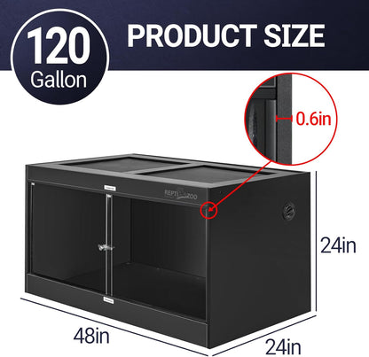 REPTI ZOO 120 Gallon PVC Reptile Tank Terrarium, 48x24x24 Reptile Terrarium for Ball Python Snake Bearded Dragon Gecko, Large Reptile Glass Tank with Sliding Door & Screen Ventilation