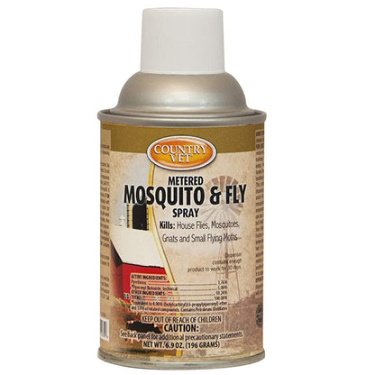 Country Vet Mosquito+Fly Metered Spray Refill (Case of 12) & Automatic Metered Dispenser (Case of 12) - 342033CVA - Great for Barns, Stables, Farms, Stalls and Outdoor Insect/Fly Prevention
