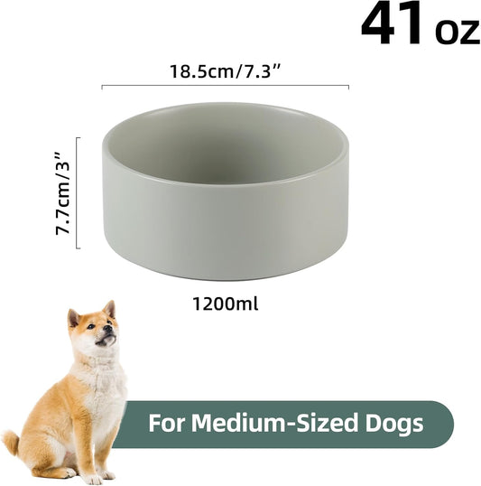 Ceramic Dog Bowl, Food and Water Bowl for Medium Breed Dog, Pet Bowl for Replacement (7.3 inch