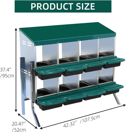 Chicken Nesting Box, 8 Hole 2 Layer Hen Nesting Box with Legs, Roll Away Eggs Laying Boxes,Cleanable Pull Out Hen Roosting Boxes