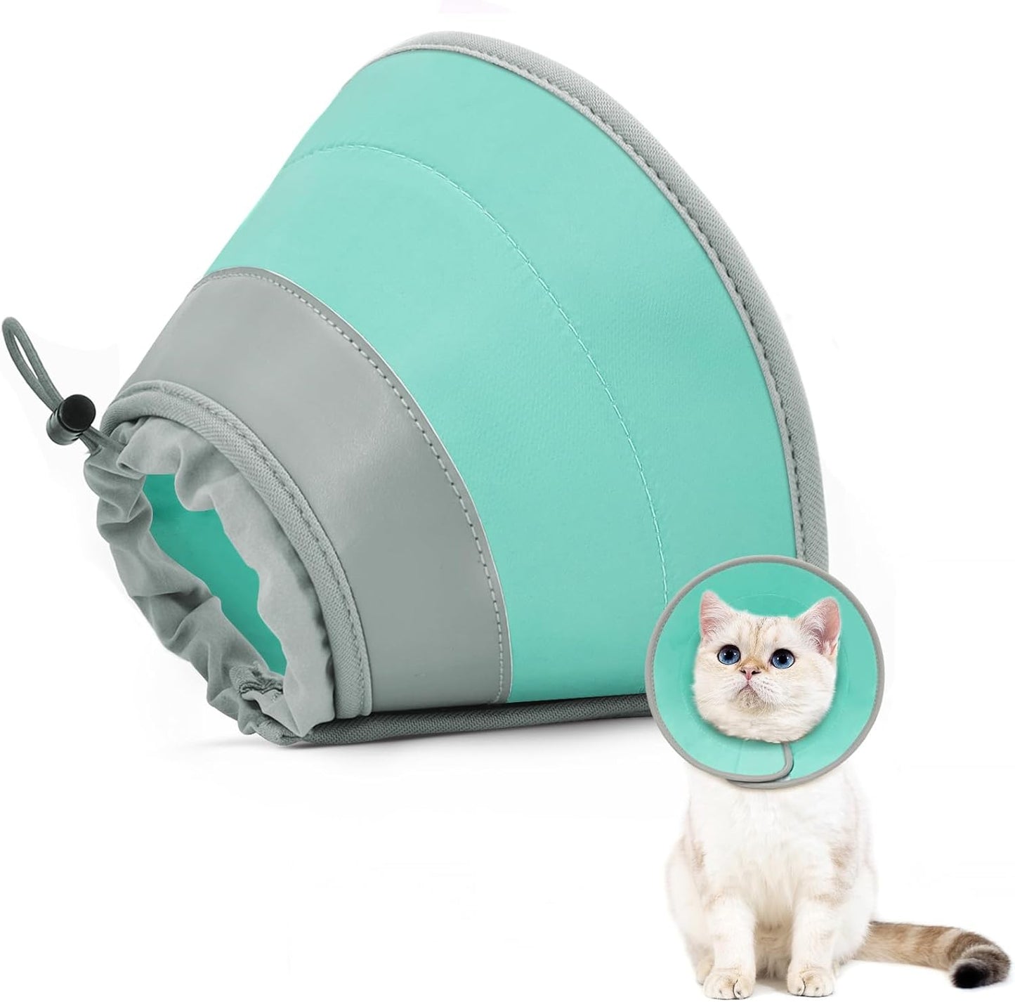 Cat Cone Collar Soft to Stop Licking, Adjustable, Foldable Lightweight Kitten Cones After Surgery Recovery for Cats & Kittens, Cat Cone Alternative (Solid Green, M)