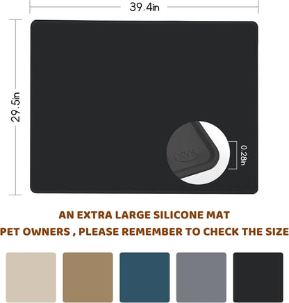 KVK Dog Food Mat, 39.4×29.5in Extra Large Silicone Pet Feeding Mat - Waterproof, Non - Slip, Chew - Resistant for Food & Water, Protect Floors (Charcoal)