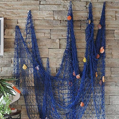 Nature Fish Net Wall Decoration with Shells, Ocean Themed Wall Hangings Fishing Net Party Decor for Pirate Party,Wedding,Photographing Decoration (Fishnet-2pack-Beige & Blue)